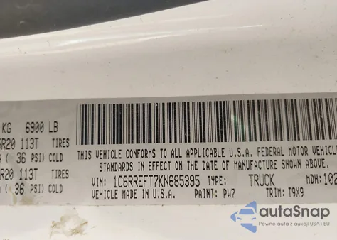 2019 Ram 1500 Big Horn/Lone Star from USA, damaged, VIN 1C6RREFT7KN685395